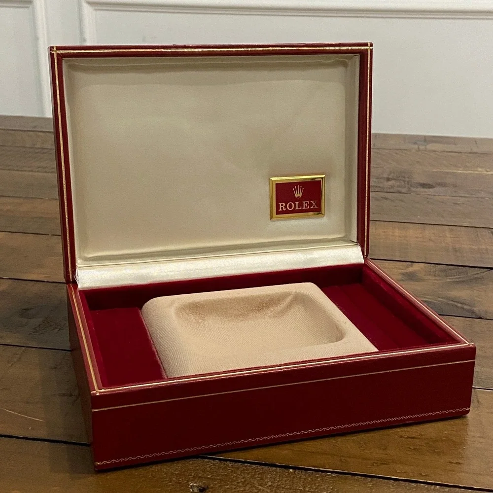 Vintage Rolex Watch Box Red Floral Tapestry Embroidery Gold Trim case